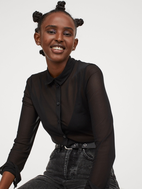 

H&M Women Black Mesh Shirt