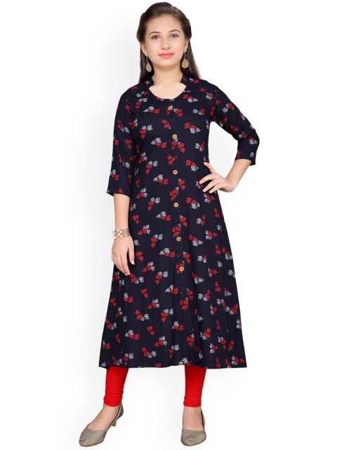 

Aarika Girls Navy Blue & Red Printed A-Line Kurta