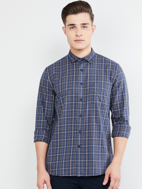 

max Men Blue & Grey Regular Fit Checked Casual Shirt
