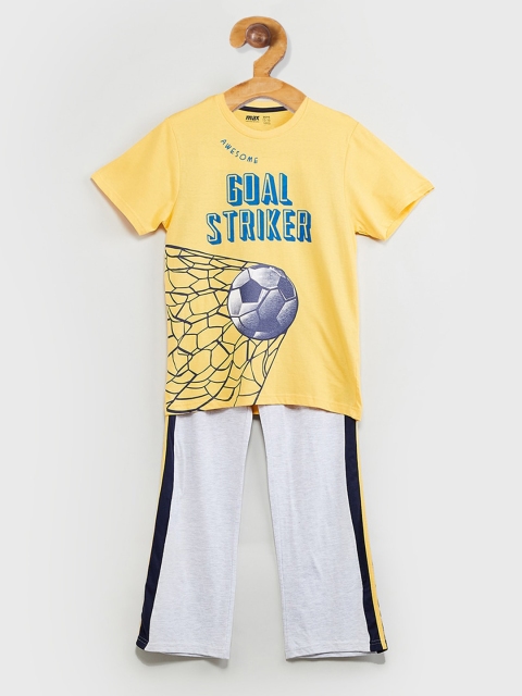 

max Boys Yellow & Grey Printed Night Suit