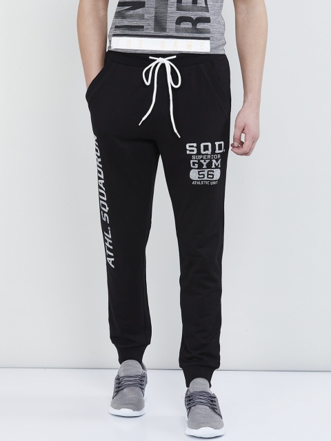

max Men Black Printed Straight-Fit Joggers