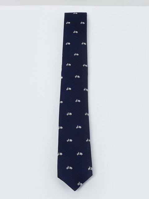 

max Navy Blue & White Printed Broad Tie