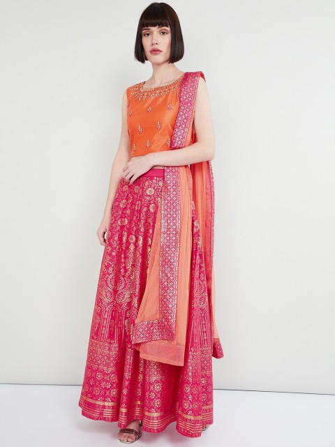 

max Orange & Pink Printed Ready to Wear Lehenga & Blouse with Dupatta