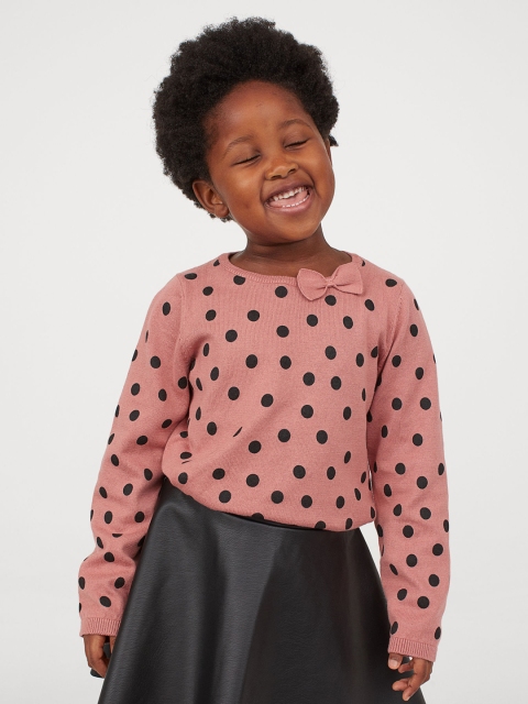 

H&M Girls Pink Printed Fine Knit Cotton Jumper