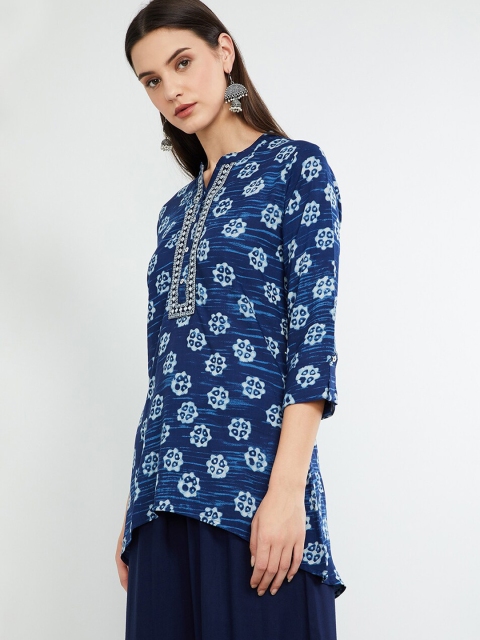 

max Women's Blue & Off-White Printed Indigo Tunic
