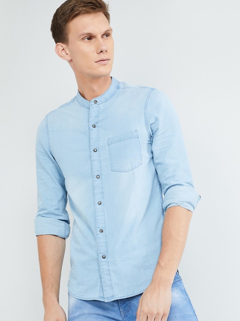 

max Men Blue Slim Fit Solid Casual Denim Shirt