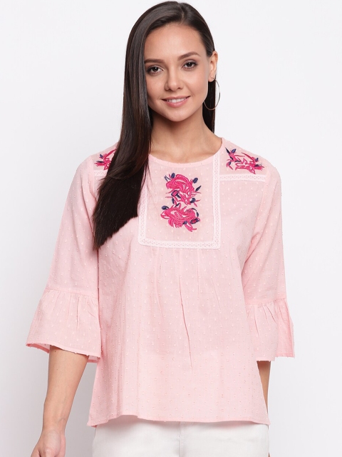 

Mayra Women Pink Self Design A-Line Top