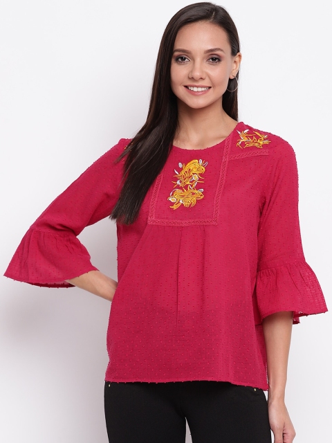 

Mayra Women Maroon Embroidered Top