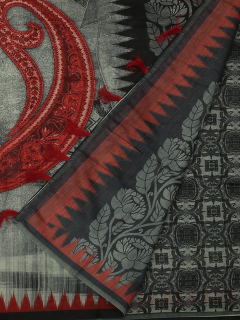

Pothys Grey & Orange Pure Cotton Printed Saree
