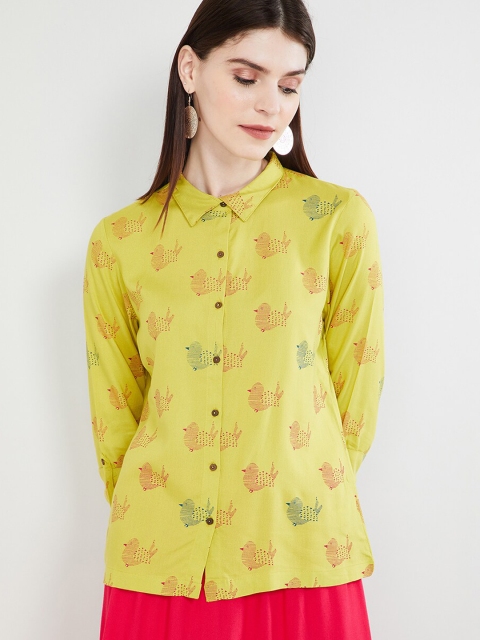 

max Women Lime Green Printed Shirt Style Top