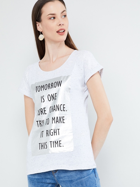 max Women Off-White & Black Printed Top