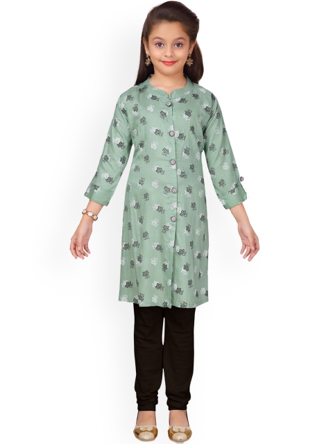 

Aarika Girls Green & White Printed Straight Kurta