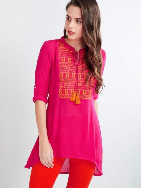 

max Women's Fuchsia Pink & Yellow Embroidered Tunic
