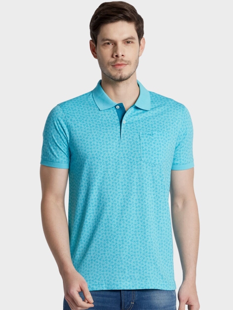 ColorPlus Men Blue Printed Polo Collar T-shirt