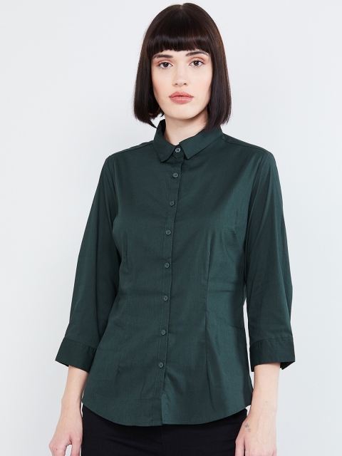 

max Women Green Regular Fit Solid Casual Shirt
