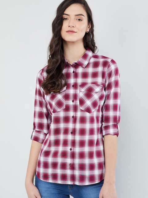 

max Women Purple & White Regular Fit Checked Casual Shirt