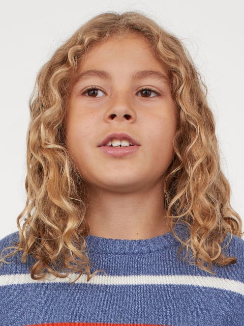 

H&M Boys Blue Striped Knitted Cotton-Blend Jumper