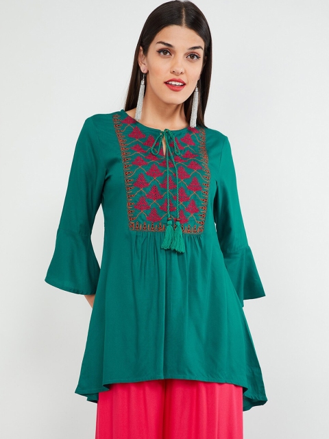 

max Women Green Embroidered Tunic