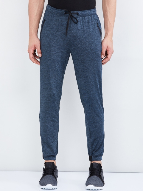 

max Men Teal Blue & Black Textured Straight-Fit Joggers