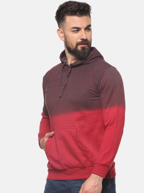 

Campus Sutra Men Maroon & Brown Colourblocked Hooded Sweatshirt