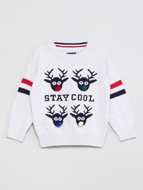 

max Boys White Printed Pullover Sweater