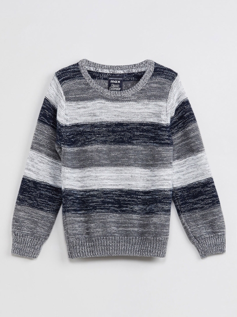 

max Boys Grey & Navy Blue Striped Pullover Sweater