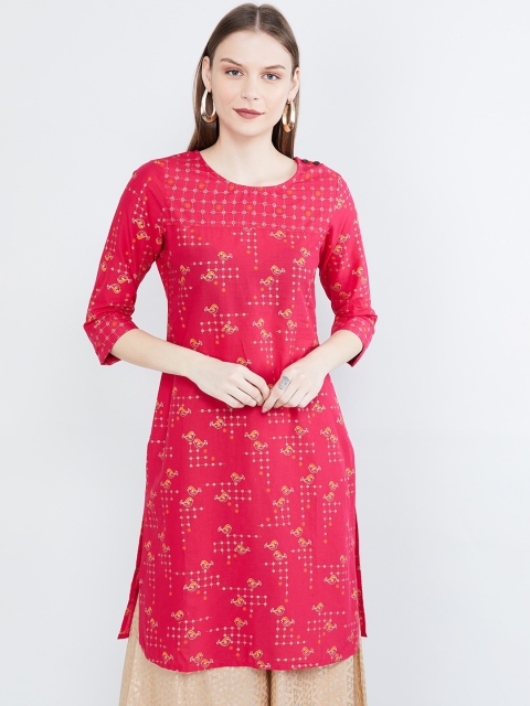 max Women Pink Printed Straight Kurta