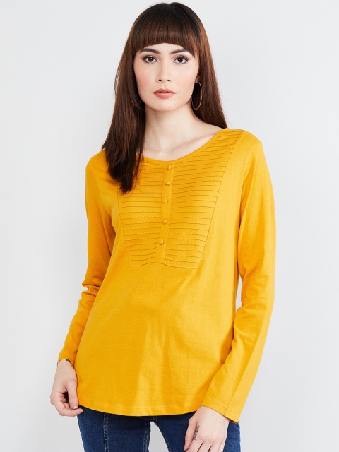

max Women Yellow Solid Pure Cotton Top