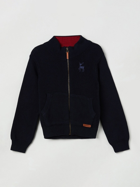 

max Boys Navy Blue Solid Front-Open Sweater