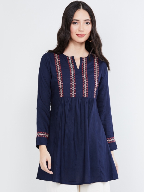 

max Women Blue & Red Embroidered A-line Kurti