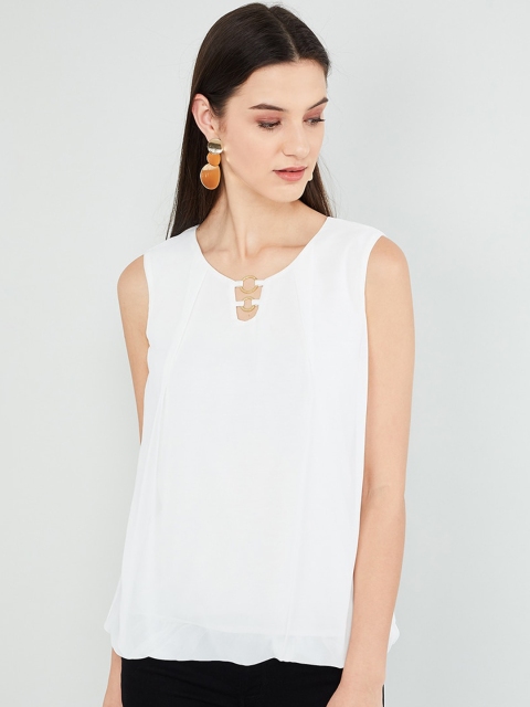 max Women White Solid Blouson Top