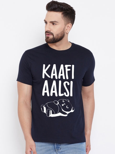 

wesquare Men Navy Blue Printed Round Neck T-shirt