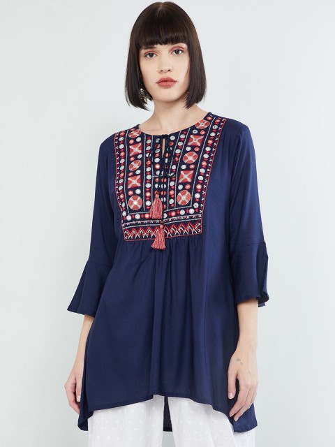 

max Women Navy Blue & Red Embroidered Tunic