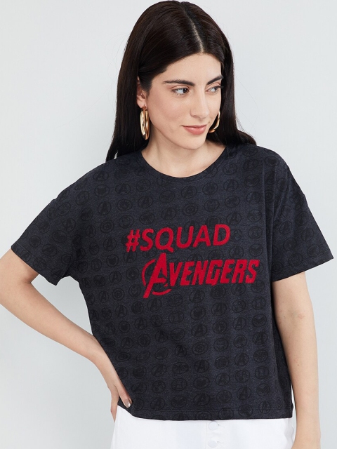 

max Women Charcoal Grey Avengers Printed Top