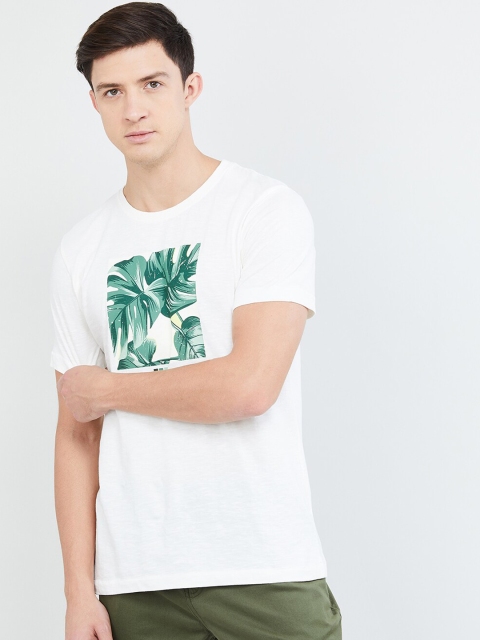 

max Men White & Green Tropical Print T-shirt