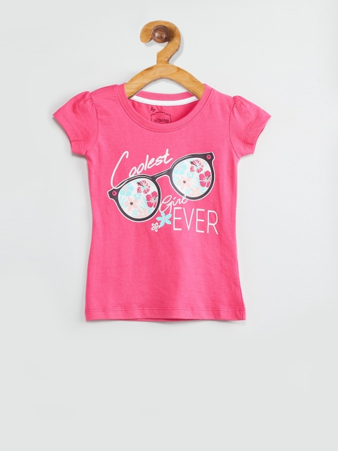 

max Girls Pink Printed Round Neck T-shirt