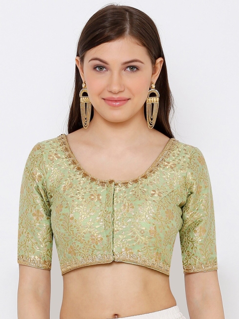 

SALWAR STUDIO Women Green & Gold-Toned Woven-Design Readymade Saree Blouse