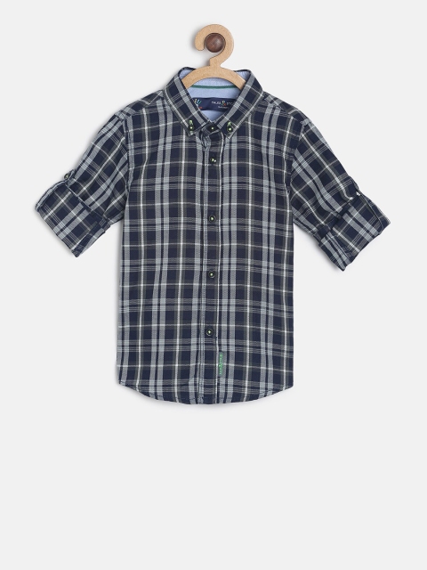 

TALES & STORIES Boys Navy Blue & White Regular Fit Checked Casual Shirt