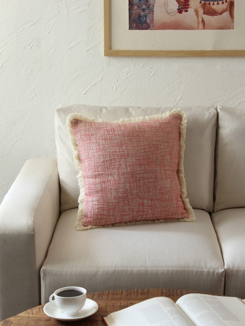 

House This Pink & Cream-Coloured Single Abstract Square Cushion Covers