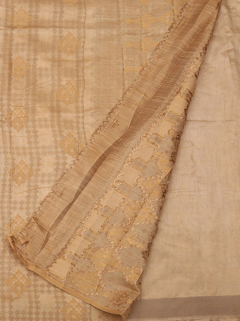 

Pothys Cream-Coloured Checked Jute Silk Saree