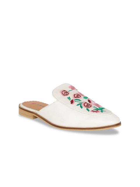 

Footin Women White Embroidered PU Mules