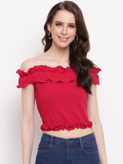 

RIVI Women Red Solid Bardot Crop Top