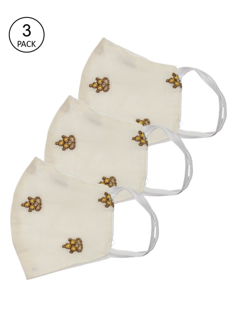 Bellofox Women Cream-Coloured 3 Pcs 3-Ply Printed Reusable Outdoor Masks