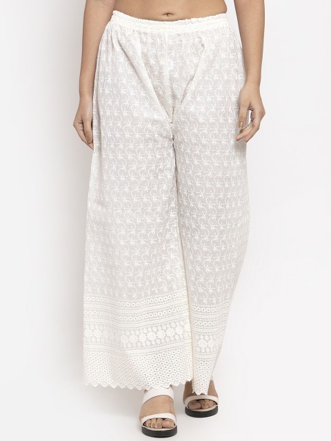 

Jompers Women White Self Design Wide Leg Palazzos