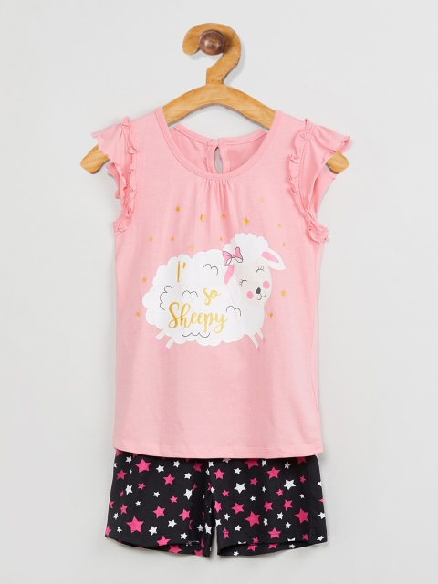 max Girls Pink Printed Top with Shorts