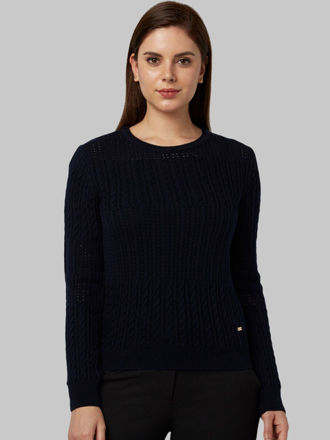 

Park Avenue Woman Navy Blue Self Design Pullover Sweater
