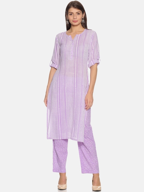

NANGALIA RUCHIRA Women Purple & White Striped Kurta with Trousers