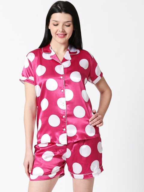 

I like me Women Pink & White Polka Dot Printed Night suit