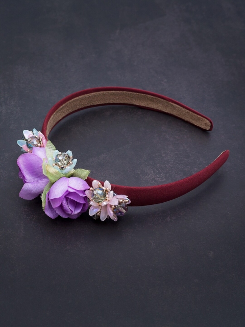 

Golden Peacock Maroon Embellished Hairband