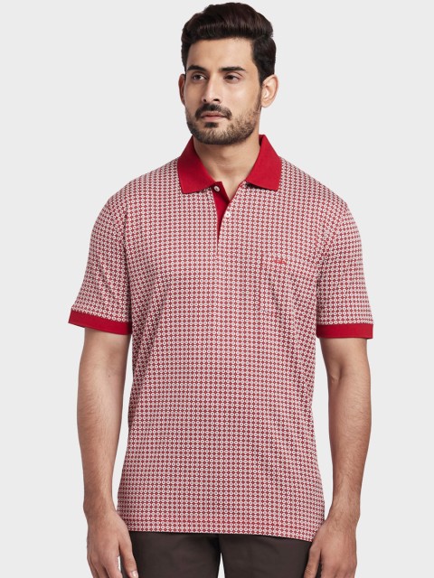 

ColorPlus Men Red & White Printed Polo Collar T-shirt